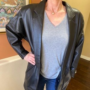 Women’s Vintage 80s East/West Leather Black Coat, size L